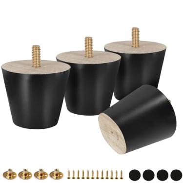 Imagem de FoDau770 Pernas de móveis de madeira de borracha preta 5 cm, pés de madeira afunilados retos de meados do século conjunto de 4 pés de móveis UNC de 5/40.6 cm para armário, sofá, cômoda, cadeira, mesa