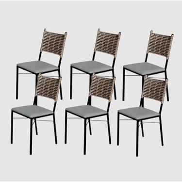 Imagem de Kit 6 Cadeiras Para Cozinha Preta Ratan Cappuccino Assento Estofado (Cinza Claro)