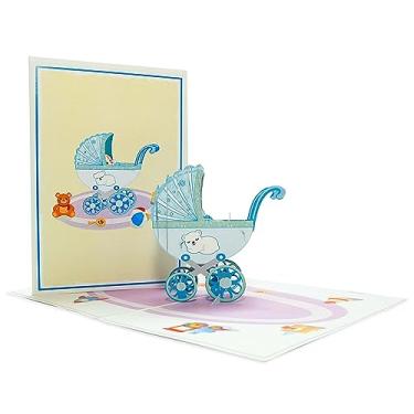 Imagem de iGifts And Cards Cartão de felicitações pop-up 3D para carrinho de bebê azul - presente divertido para chás de bebê, lembrança única para novos pais, celebrações de chegada de crianças, presente de