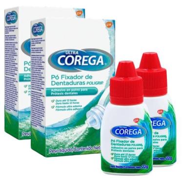 Imagem de 2 Fixador Dentaduras Ultra Corega Pó 22g 12hrs Tampa Vermelha