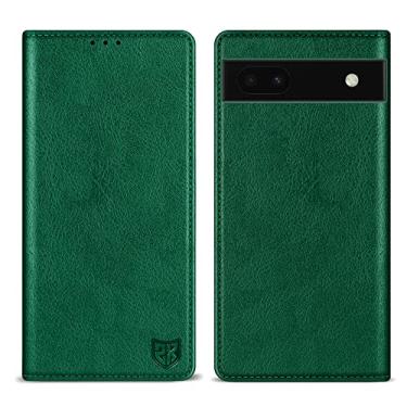 Imagem de ZZXX Capa carteira para Google Pixel 6a com [bloqueio de RFID] Suporte para cartão de couro magnético forte dobrável capa protetora para celular Google Pixel 6a (verde - 15,5 cm)