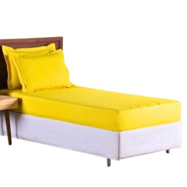Imagem de Colcha Cobre Leito Jogo Roupa Cama Infantil Solteiro 2 Peças Matelado Com Elastico Simples Quarto Criança Amarelo