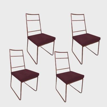 Imagem de Kit 04 Cadeiras Sala de Jantar Escritório Office Stark Industrial Ferro Bronze Suede Bordô - Ahz Móveis