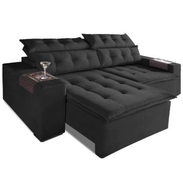 Imagem de Sofá Carioca 4 Lugares Retrátil E Reclinável 230cm Tecido Veludo - Preto