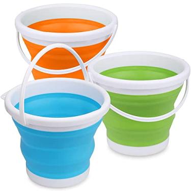 Imagem de Silicone Beach Foldable Buckets Toys, 3L Jumbo Sand Pails Bucket Set with Mesh Bag, Swimming Pool Toys for Kids Adults, Gift Set for Gardening, Travel, Fishing, Cleaning, Camping Outdoor