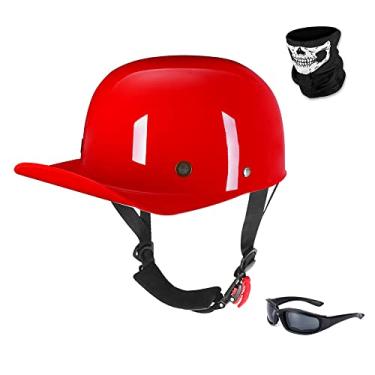 Imagem de Woljay Vintage Retro Open Face Capacete de Motocicleta Boné de Beisebol Meio Capacetes Masculino Feminino para Ciclomotor Boné Jet Scooter Street Cruiser com Óculos de Máscara - Certificado DOT (GG,