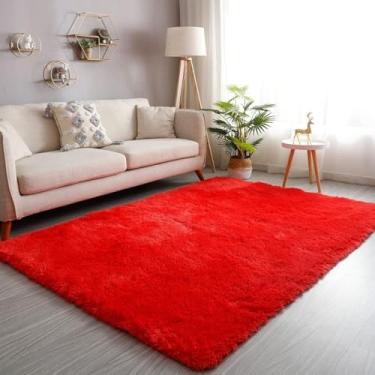Imagem de Tapete Sala, Quarto Peludo Felpudo Macio e Luxuoso 2,00m x 1,40m Antiderrapante (Vermelho)