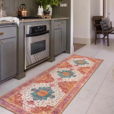 Imagem de Moynesa Tapete de banheiro longo rosa ultrafino lavável – Tapete de cozinha 5 x 18 cm, antiderrapante, antiderrapante, tapete de quarto com pelo baixo para lavanderia, sala de estar, hall de entrada