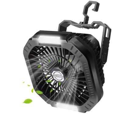Imagem de Ventilador de barraca de acampamento recarregável com lanterna LED, ventilador operado por bateria de 7800 mAh com gancho e controle remoto, ventiladores de teto portáteis com controle remoto para