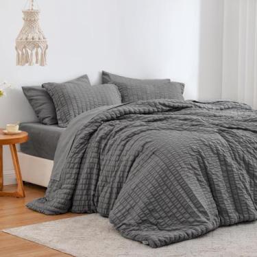 Imagem de Conjunto de edredom Love's cabin Seersucker Dark Grey King Size