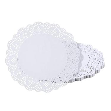 Imagem de 150 peças de papel de renda branca descartável redondo para buffet bolo comida frita festa casamento decoração de talheres, pequenos guardanapos de papel, toalhas descartáveis cozinha e toalhas de