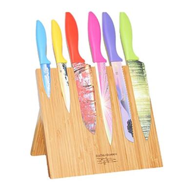 Imagem de Bloco magnético de facas + tábua de corte – suporte de facas e prateleira de armazenamento + bloco de açougueiro de bambu. Decoração de cozinha de carne, queijo, vegetais (25,4 x 25,4 cm) (bambu natural, sem facas)