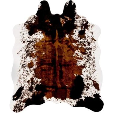 Imagem de CONBEN Tapete de couro falso médio (1,3 m x 1,7 m) marrom - decoração com estampa de vaca, tapete antiderrapante - tapete de esconder animais sem crueldade - casa de fazenda, tapetes de chão ocidental para sala de estar, quarto, área de jantar ou escritório