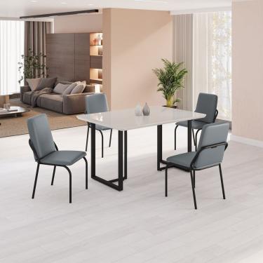 Imagem de Conjunto Sala De Jantar Mesa 120x90cm Base Lunna Tampo Mdf Laca Com Vidro Malibu Grafite Preto