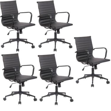 Imagem de Kit 5 Cadeira De Escritório Diretor Esteirinha Em Corino Base Preta Sevilha Preto