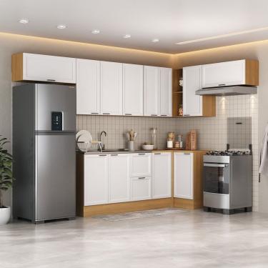 Imagem de Cozinha Compacta 8 Peças 5 Aéreos 3 Balcões Soho Cabecasa Madeiramadeira Freijó-branco