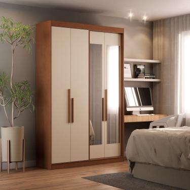 Imagem de Guarda Roupa Solteiro 4 Portas Com Espelho Manila Carvalho Vermontt - Off White