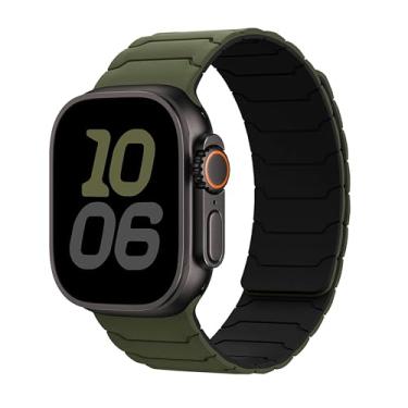 Imagem de Pulseira de silicone magnética compatível com Apple Watch Ultra 2 de 49 mm, 46 mm, 45 mm, 44 mm, 42 mm, 41 mm, 40 mm e 38 mm, SE (verde e preto, 38 mm/40 mm/41 mm/41 mm/42 mm (série 10))
