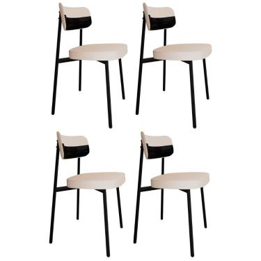 Imagem de Cadeira De Jantar Estofada Kit 4 Ella M25 Linho Palha-preto - Mpozenato