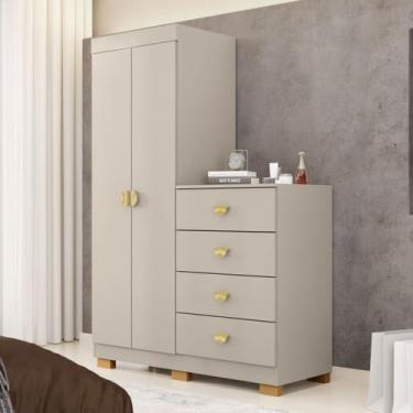 Imagem de Cômoda Roupeiro Cristal 4 Gavetas 2 Portas Fendi - Vila Rica