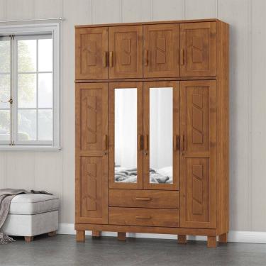 Imagem de Guarda Roupa Bipartido 8 Portas 2 Gavetas com Espelho Linha Cobre 1275C Castanho Finestra