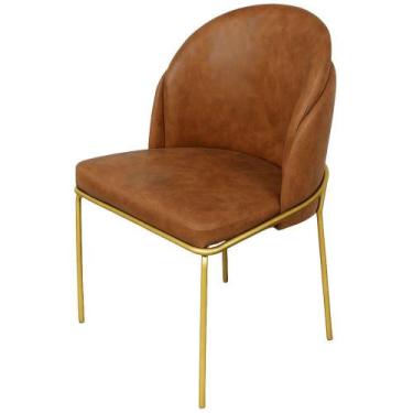 Imagem de Cadeira Aurora Couro Caramelo Metal Dourado - C&M Decor