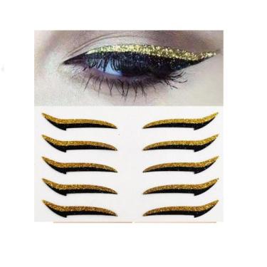 Imagem de Delineador Adesivo Delineados Com Glitter Dourado 4 pares - Genérica