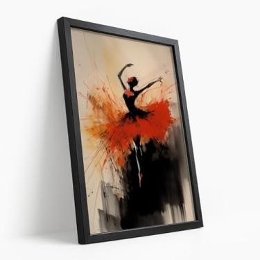 Imagem de Quadro Decorativo Bailarina Abstrata Saia Vermelha Dança Elegante Movimento Arte Expressiva Estilo Criativo Com Moldura