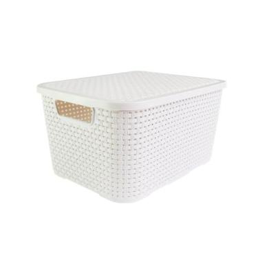 Imagem de Caixa Organizadora Rattan, 7 Litros, Plástico, Empilhável, Branco, 16x28x18 cm
