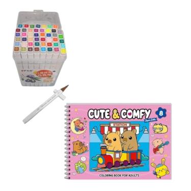 Imagem de Conjunto de Canetas Touch com Ponta Dupla, 48 Cores, com Livro de Colorir Capa Dura Holográfica