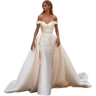 Imagem de Vestidos De Noiva De Cetim Sereia Das Mulheres Fora Do Ombro Com Vestidos De Noiva De Trem Destacável, Ivory, 48