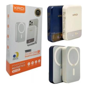 Imagem de Carregador Portátil Por Indução Magnética E Por Cabo Power Bank Magnético Kaidi KD 998 10000 mAh Preto USB-A +USB-C Ótima Opção De Presente