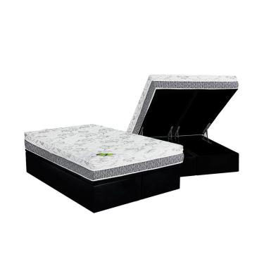 Imagem de Cama Box Baú Queen: Colchão Anatômico Luckspuma D33 / AG65 Aspen Super Firme + Base CRC Suede Black (158x198)