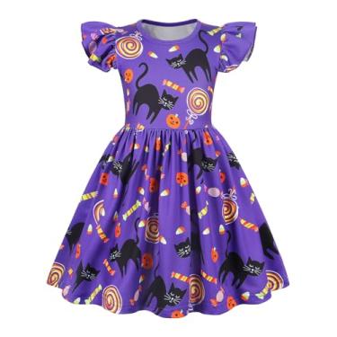 Imagem de WonderBabe Vestido infantil de Halloween para meninas, vestido com estampa de desenho animado, roupas de manga curta, tamanho 3-4 anos