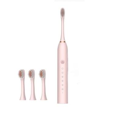 Imagem de Escova de dentes elétrica recarregável IPX7 Com Cabeça Substituivel inteligente Ultrassônico À Prova D'água (Rosa)