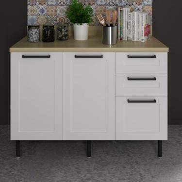 Imagem de Balcão de Pia para Cozinha 100% MDF 120x52cm 2 Portas 3 Gavetas Branco