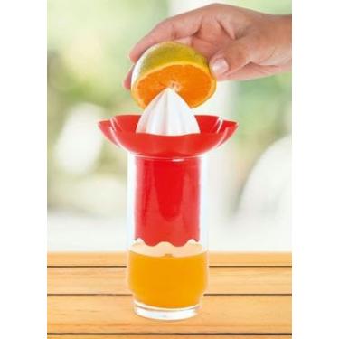 Imagem de Espremedor de frutas laranja limão manual vermelho espreme no copo