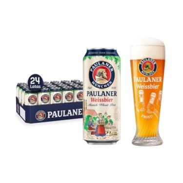 Imagem de Kit 24 Cervejas Alemãs Paulaner Weissbier München Lata 500ml + Copo Prost