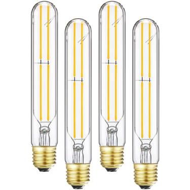 Imagem de LVYE Lâmpada tubular LED T10, lâmpada incandescente de 60 watts, lâmpada LED Edison regulável 6W T10, 3000K branco macio, 600 lm, lâmpada de base média E26, 18,5 cm, pacote com 4