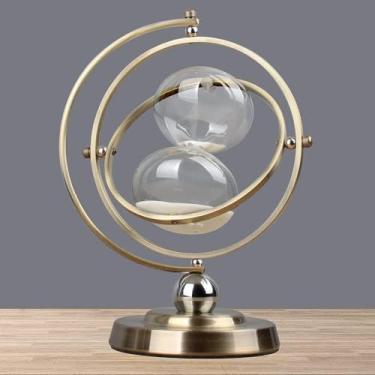 Imagem de Temporizador De Ampulheta Rotativa, Ampulheta De Globo De Metal Vintage Com Rotação De 360°, Temporizador De Ampulheta De Latão 15 30 60 Minutos, Presente Decor, Black Sand, 60 minutes