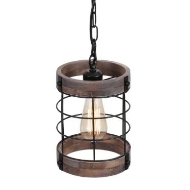 Imagem de LamQee 1 luminária rústica com pingente de casa de fazenda para cozinha ilha luzes de teto penduradas em madeira sala de jantar sobre mesa pingente de madeira iluminação sobre a pia entrada hall de