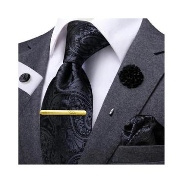 Imagem de Conjunto De Gravata De Seda Elegante Com Estampa Paisley E Abotoaduras