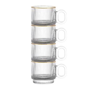 Imagem de Haüskraft- Caneca de vidro graffiato transparente com borda dourada 95 ml 4 peças