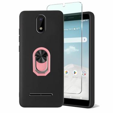 Imagem de Tuxiwei [Pacote com 1 protetor de tela de vidro temperado Ultra HD para ANS P550, com capa ANS Artia Sp555D fina de TPU [suporte giratório para anel com suporte de dedo] à prova de choque masculino