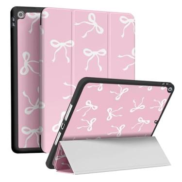 Imagem de RQYDYZMJ Capa para iPad 9ª/8ª/7ª geração (2021/2020/2019) 10,2 polegadas, hibernar/despertar automático, suporte inteligente com três dobras à prova de choque para mulheres e meninas (laço branco)