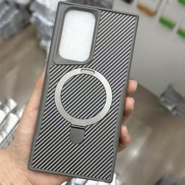 Imagem de Capa de celular com carregamento de fibra de carbono para Samsung Galaxy S25 S24 S23 Ultra Plus com suporte de metal e capa rígida magnética, cinza titânio, para Galaxy S24 Ultra