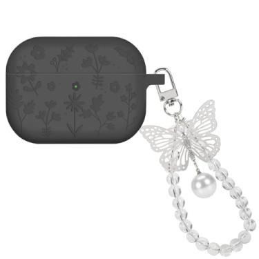 Imagem de CameCosy Capa de silicone compatível com Airpods Pro 3 Geração (2025) com pingente de borboleta, capa protetora com design de flor gravada para mulheres, à prova de choque, anti-arranhões