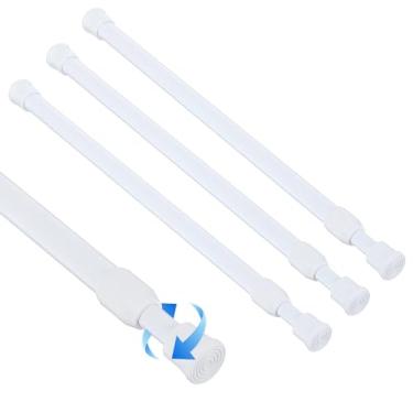 Imagem de 3 varões de cortina de tensão de mola pequenos, sem broca, haste de tensão curta de 30 a 50 cm, hastes de cortina de chuveiro pequenas antiderrapantes ajustáveis para janelas, cozinhas, armários
