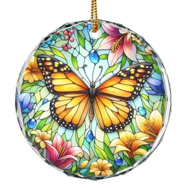 Imagem de QIANRUNA Ornamentos de Natal, decoração pendurada em cristal, enfeite de borboleta de vidro para árvore de Natal para presentes de Natal