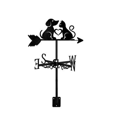 Imagem de Caninos animais metal cata-vento exterior montagem no telhado decoração preta, indicador de direção do vento ferramenta de medição para quinta, jardim, pátio, pit bull terrier